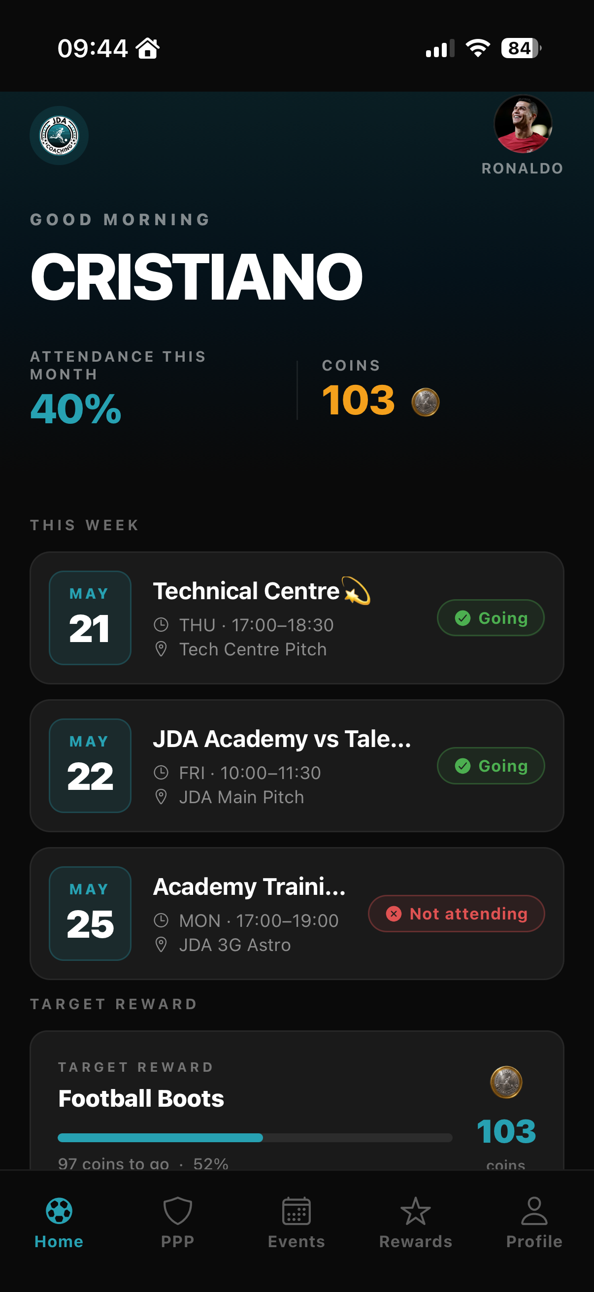 JDA App screen